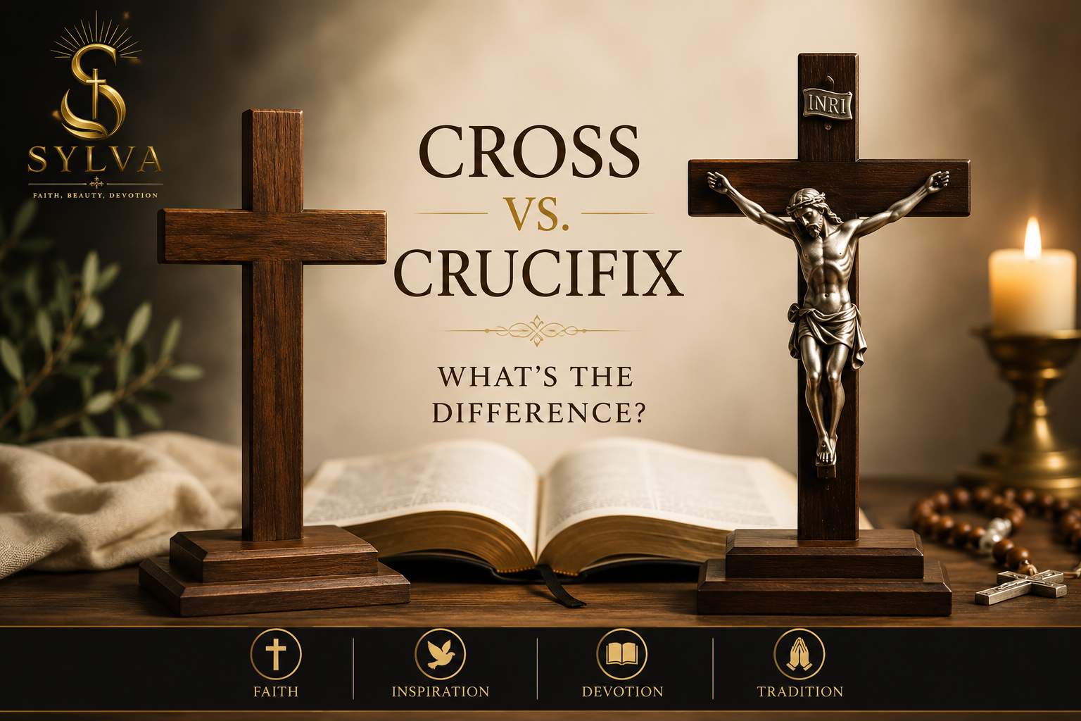 Cross and crucifix comparison showing Christian religious symbols and their meaning.