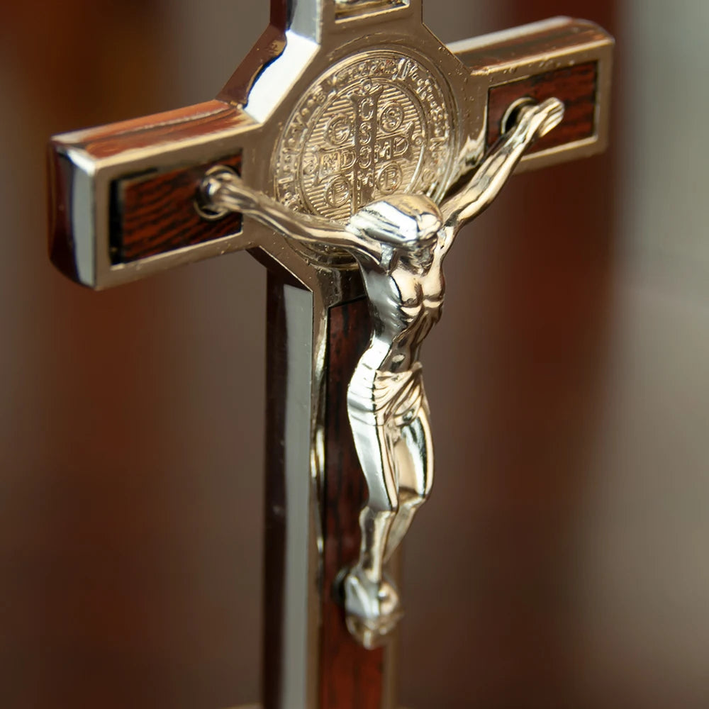 Catholic Table Crucifix with Stand – Metal Jesus Cross for Home Altar & Prayer