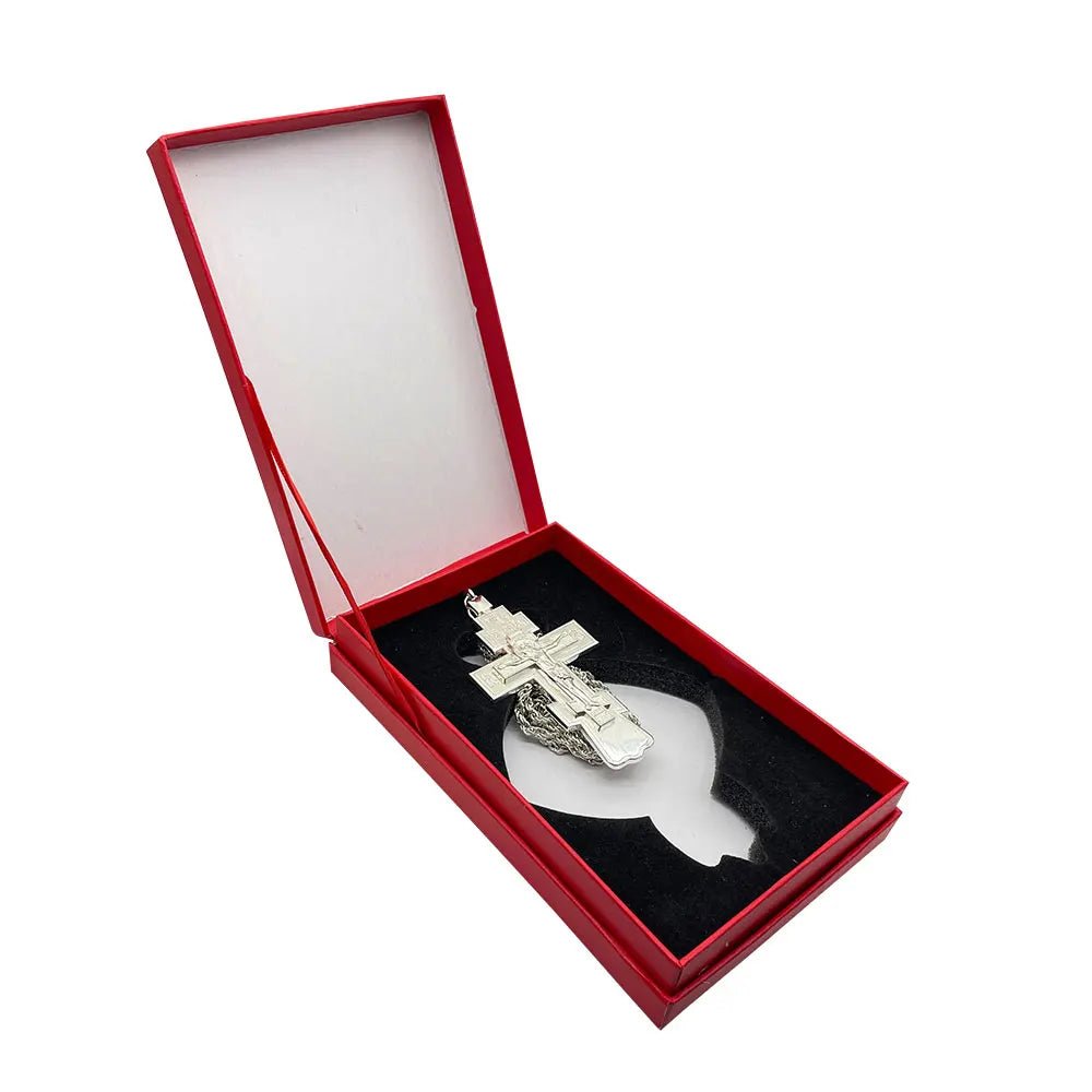 Orthodox-Style Pectoral Crucifix Necklace with Chain – Budded Cross Pendant - Sylva