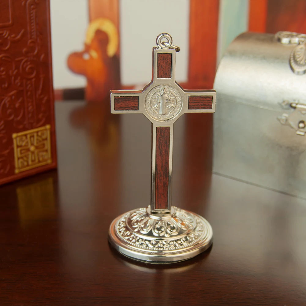 Catholic Table Crucifix with Stand – Metal Jesus Cross for Home Altar & Prayer