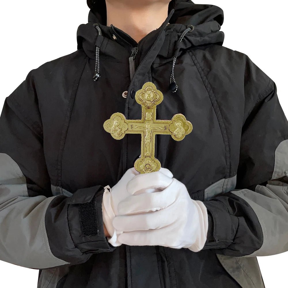 Orthodox-Style Hand Cross – Gold Metal Crucifix for Prayer & Church Display - Sylva
