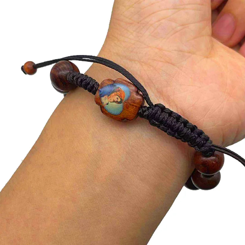 Catholic Rosary Bracelet with Wooden Beads & Our Lady of Fatima Charm