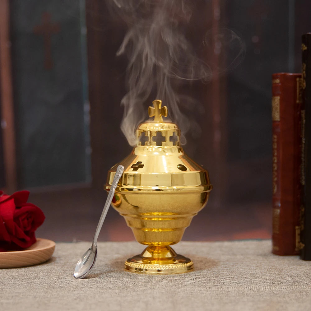 Orthodox Incense Burner with Spoon – Greek Style Church Censer for Prayer & Worship