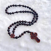 Handmade Dark Wood Catholic Rosary Beads with Engraved Crucifix | Christian Prayer Necklace