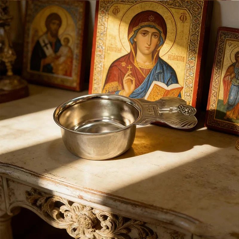 Orthodox Stainless Steel Holy Water Scoop with Cross Handle | Church Liturgy Ritual Ladle for Holy Water & Home Prayer | Christian Gift - Sylva