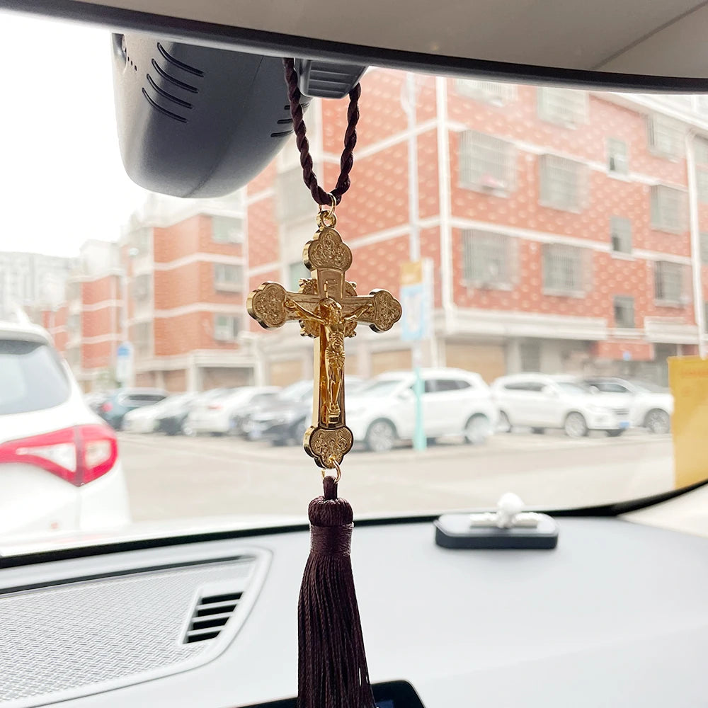 Orthodox Cross Jesus Pendant – Christian Crucifix Car Hanging Ornament & Religious Gift
