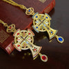 Orthodox Pectoral Cross Necklace – Gold-Tone Christian Prayer Pendant with Blue Crystal Details