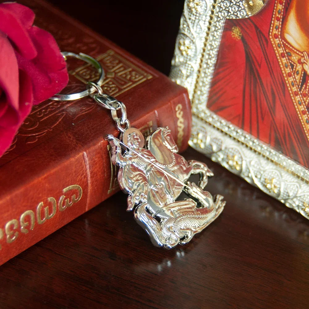 Orthodox Saint George Keychain – Gold-Tone Christian Protection Key Ring