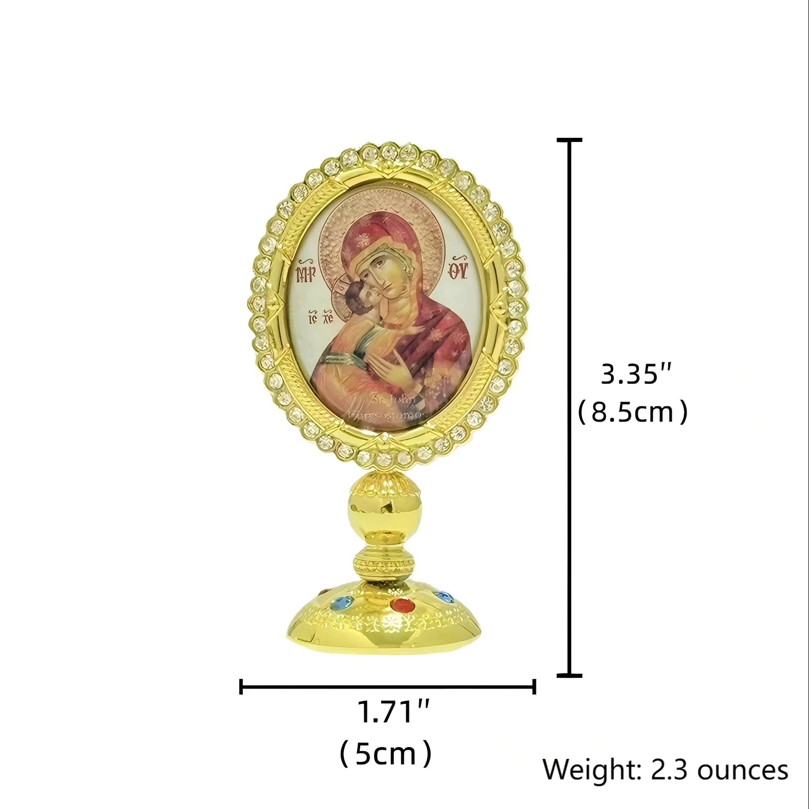 3.35” Orthodox Virgin Mary Icon for Car Dashboard – Gold-Plated Christian Dashboard Ornament with Stick-On Base