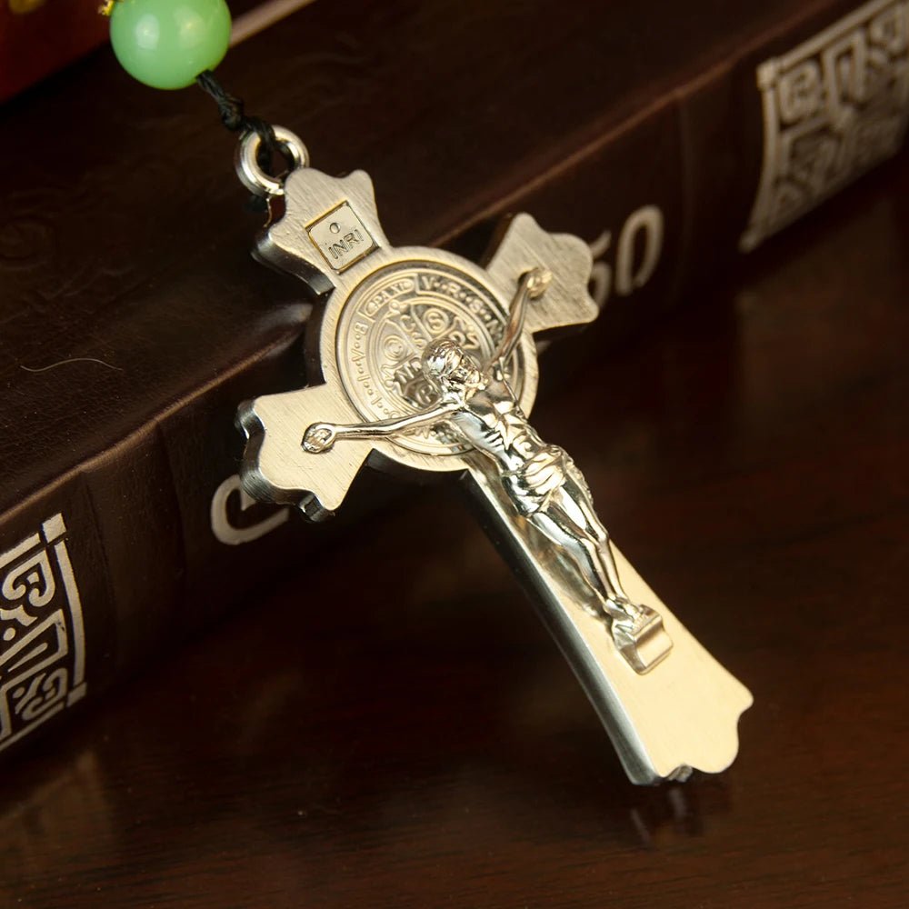 Orthodox Crucifix Necklace with Wooden Rosary Beads – Gold Cross Pendant - Sylva