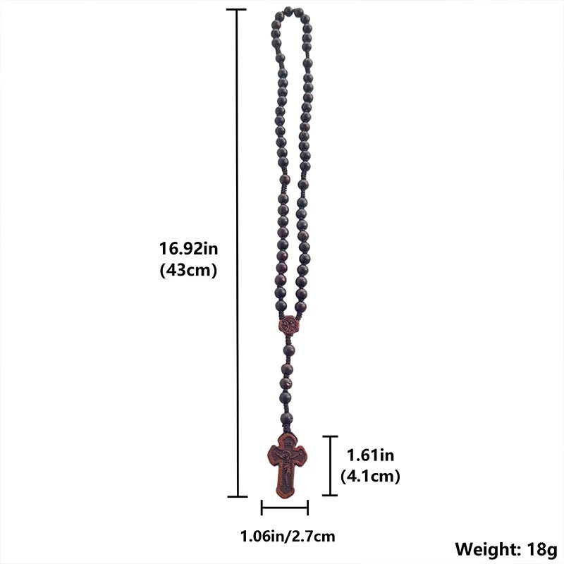 Handmade Dark Wood Catholic Rosary Beads with Engraved Crucifix | Christian Prayer Necklace - Sylva