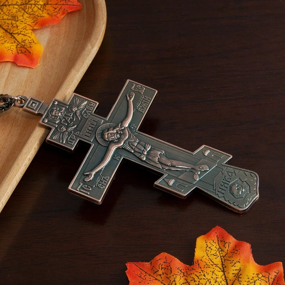 Gold-Plated Orthodox Jesus Pectoral Cross Pendant Necklace - Sylva