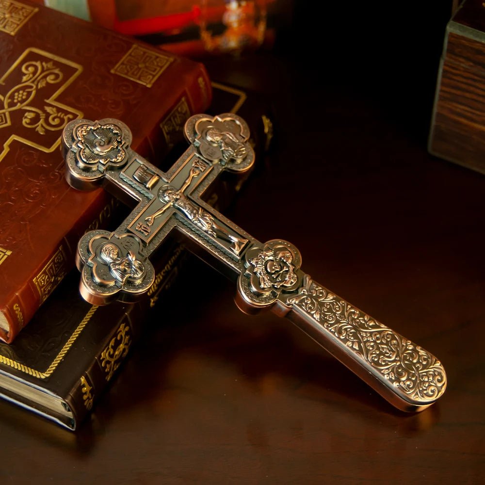 Orthodox-Style Hand Cross – Gold Metal Crucifix for Prayer & Church Display - Sylva