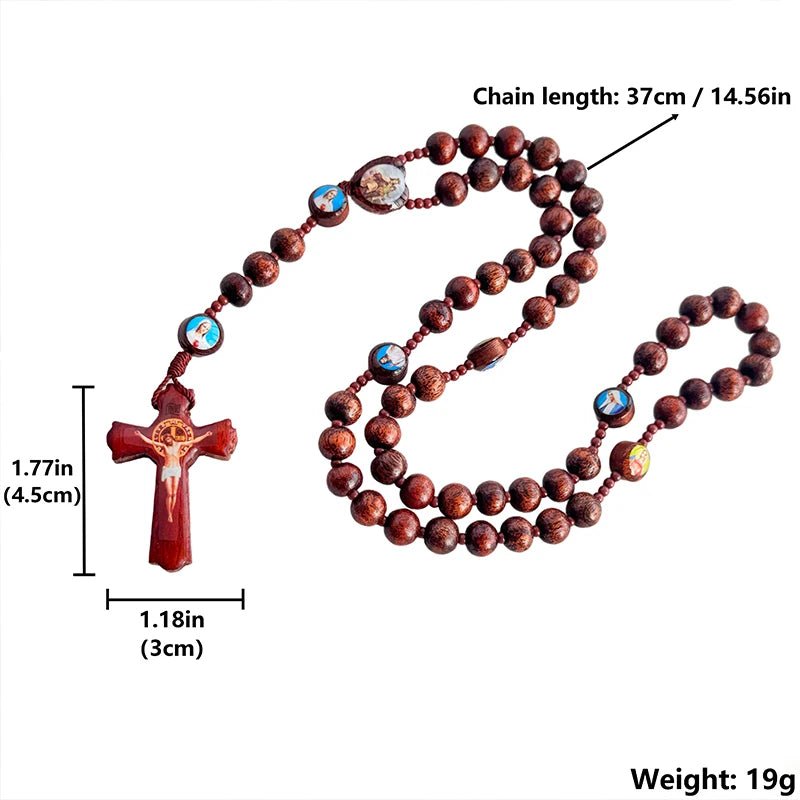 Handmade Wooden Catholic Rosary Beads with Holy Icon Crucifix | Christian Prayer Rosary for Church, Daily Devotion & Religious Gift - Sylva