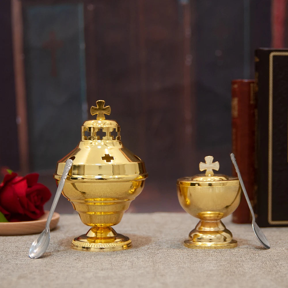 Orthodox Incense Burner with Spoon – Greek Style Church Censer for Prayer & Worship