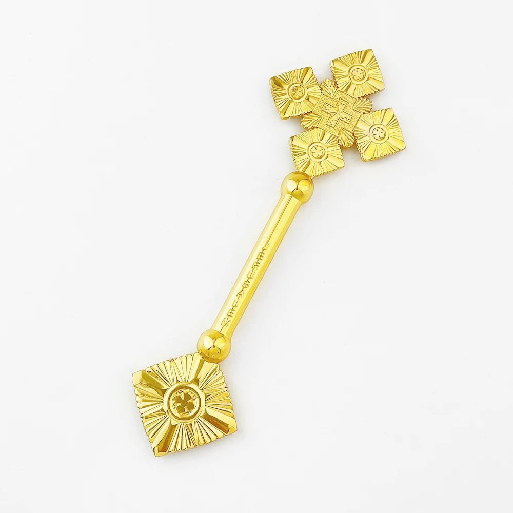 Jerusalem Blessing Orthodox Hand Cross – Handmade Gold Zinc Alloy Prayer Cross with Gift Box | Church Blessing Cross for Worship & Clergy - Sylva