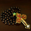 Orthodox Cross Necklace with Wooden Rosary Beads – Jesus Crucifix Prayer Jewelry