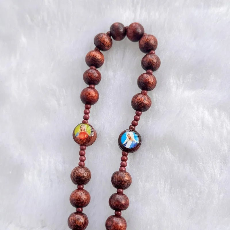 Handmade Wooden Catholic Rosary Beads with Holy Icon Crucifix | Christian Prayer Rosary for Church, Daily Devotion & Religious Gift - Sylva