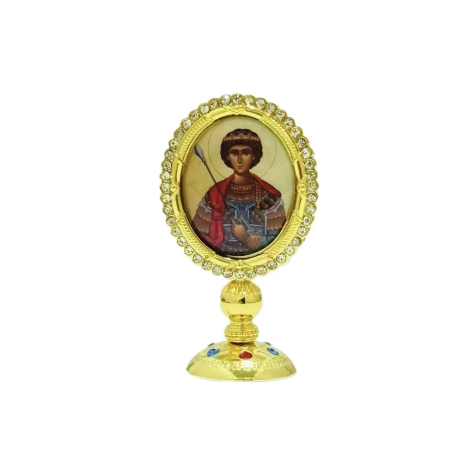 3.35” Orthodox Virgin Mary Icon for Car Dashboard – Gold-Plated Christian Dashboard Ornament with Stick-On Base