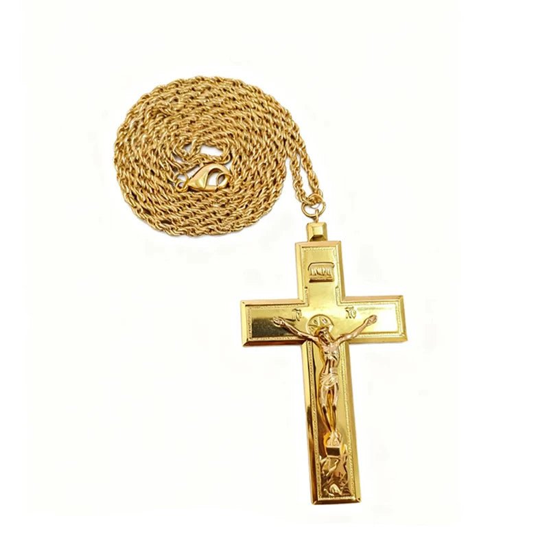 Orthodox-Style Pectoral Crucifix Necklace – Gold or Silver Christian Cross Pendant with 72 cm Chain - Sylva
