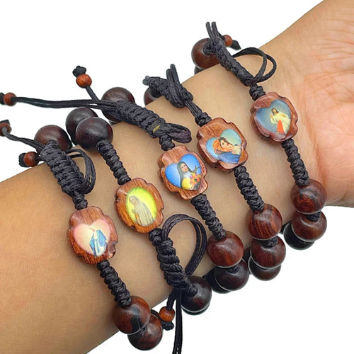 Catholic Rosary Bracelet with Wooden Beads & Our Lady of Fatima Charm