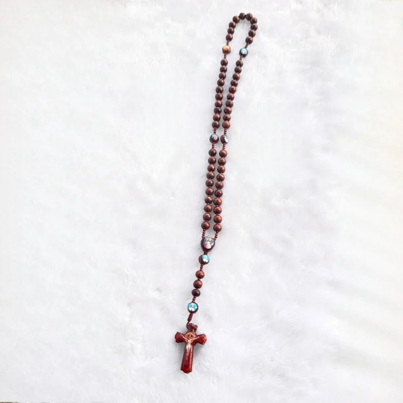 Handmade Wooden Catholic Rosary Beads with Holy Icon Crucifix | Christian Prayer Rosary for Church, Daily Devotion & Religious Gift - Sylva