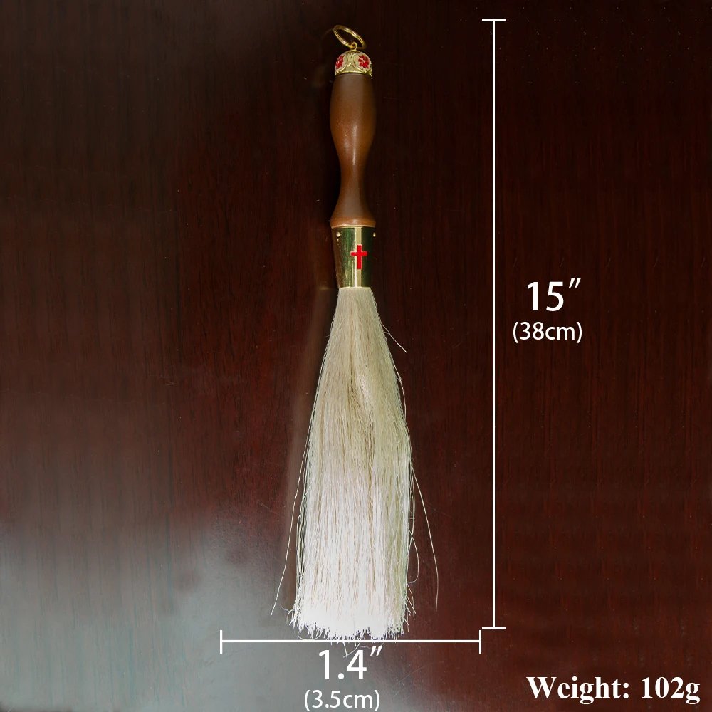 Orthodox Holy Water Blessing Brush – 15” Wooden Handle Holy Water Sprinkler with Synthetic Wool & Metal Cross | Church & Home Blessing Tool