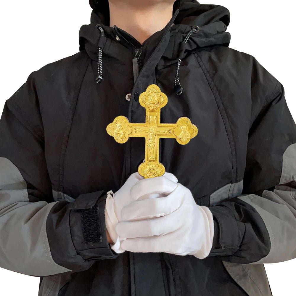 Orthodox-Style Hand Cross – Gold Metal Crucifix for Prayer & Church Display - Sylva