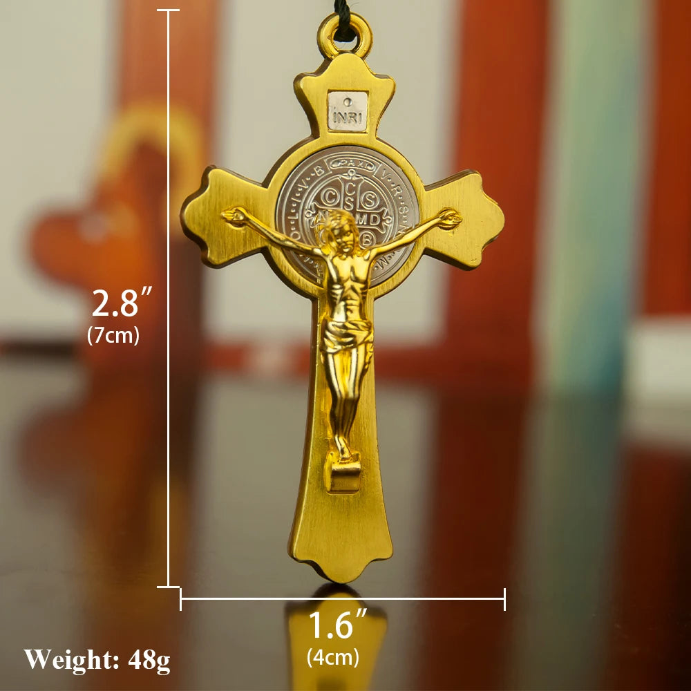 Orthodox Crucifix Necklace with Wooden Rosary Beads – Gold Cross Pendant