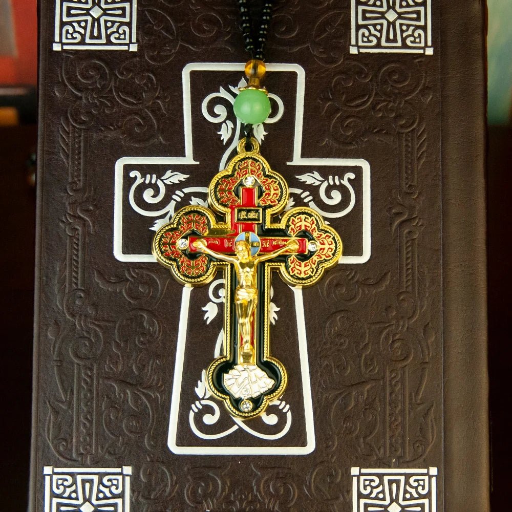 Orthodox Cross Necklace with Wooden Rosary Beads – Jesus Crucifix Prayer Jewelry - Sylva