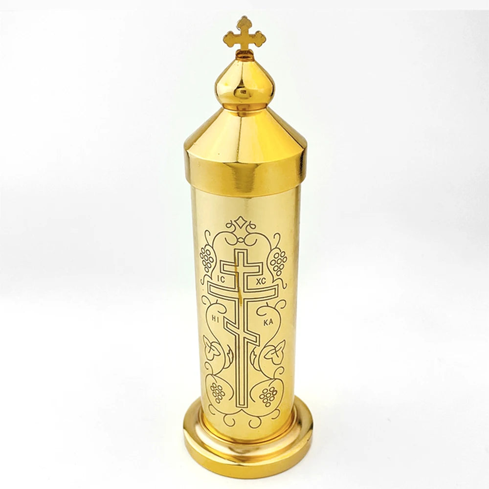 Orthodox Holy Oil Vessel with Prayer Spoon – Gold Plated Eastern Church Ceremonial Oil Container