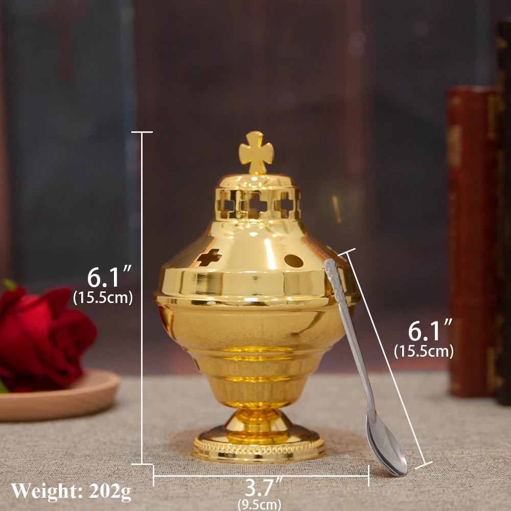 Orthodox Incense Burner with Spoon – Greek Style Church Censer for Prayer & Worship