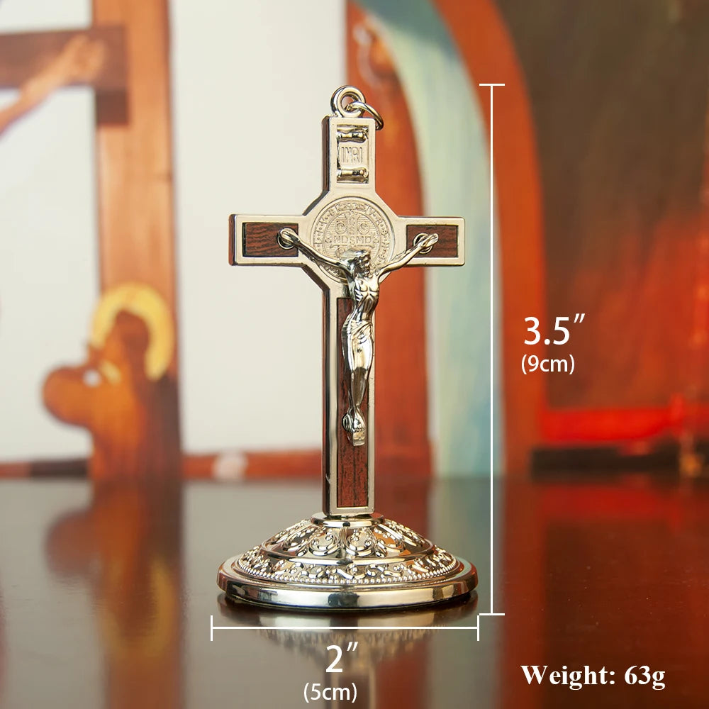 Catholic Table Crucifix with Stand – Metal Jesus Cross for Home Altar & Prayer
