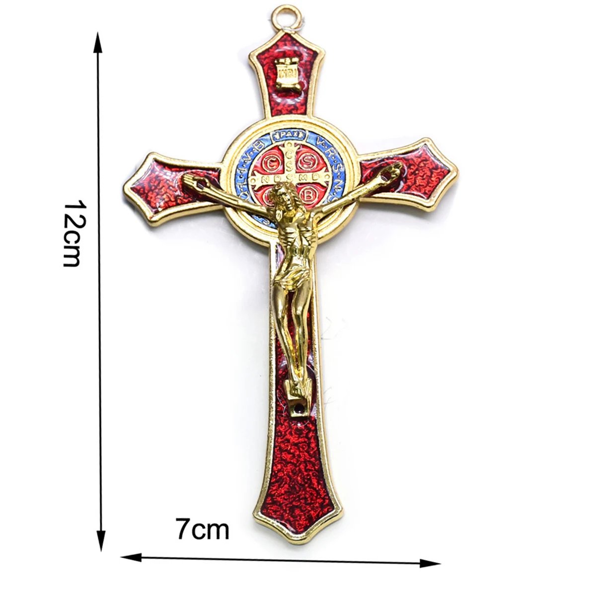 Saint Benedict Red Enamel Wall Crucifix Cross 12cm | Catholic Protection Cross with San Benito Medal