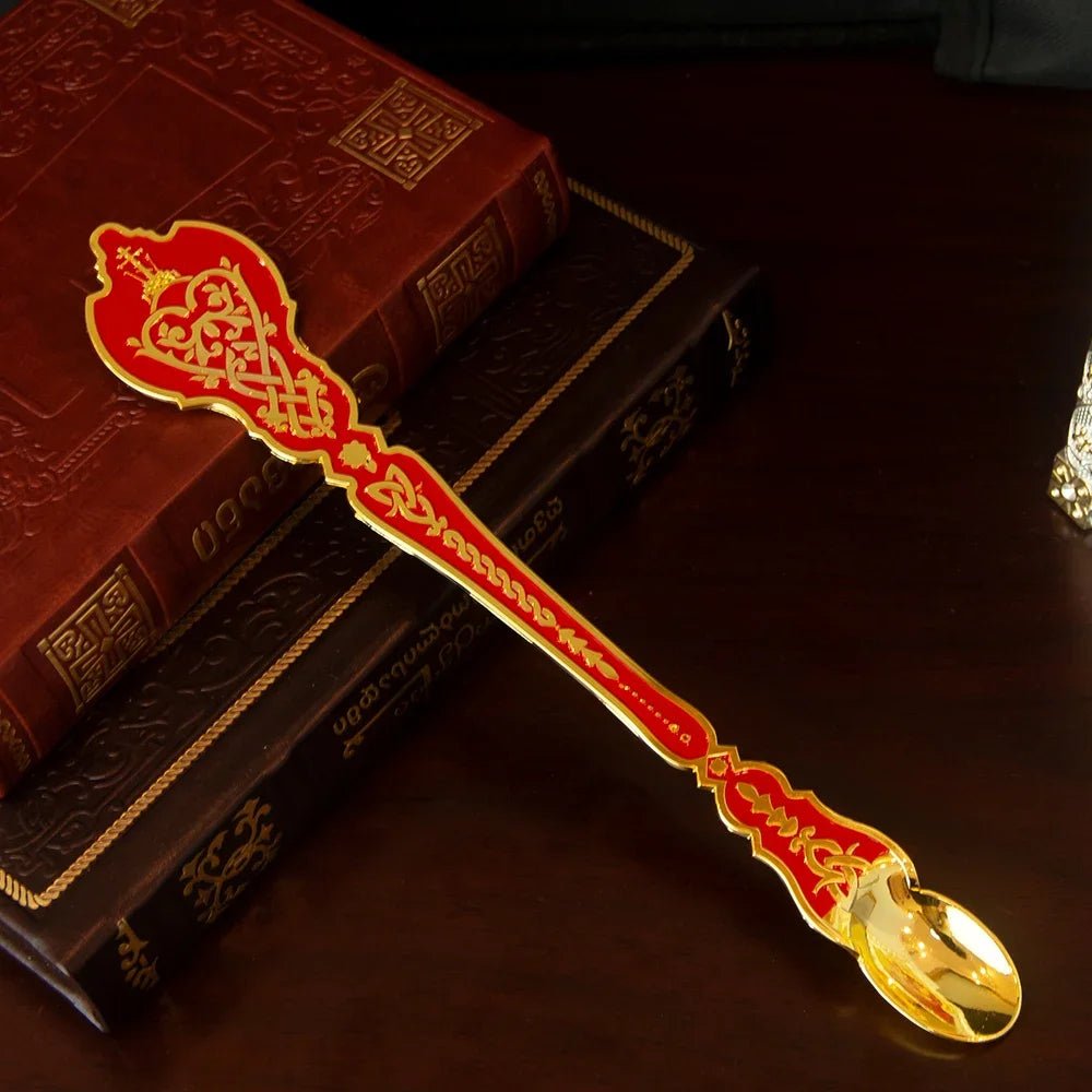 Gold-Plated Orthodox Holy Oil Utensil Set – Engraved Liturgical Dish, Spoon & Vessel - Sylva