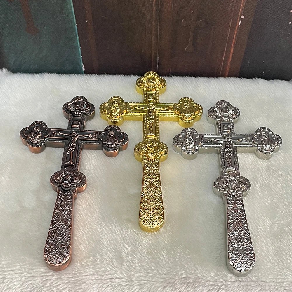 Orthodox-Style Hand Cross – Gold Metal Crucifix for Prayer & Church Display - Sylva
