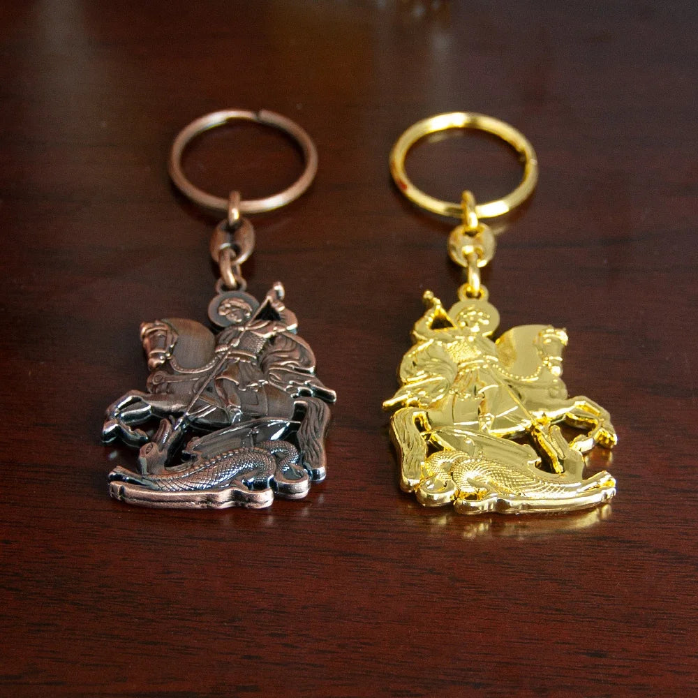 Orthodox Saint George Keychain – Gold-Tone Christian Protection Key Ring