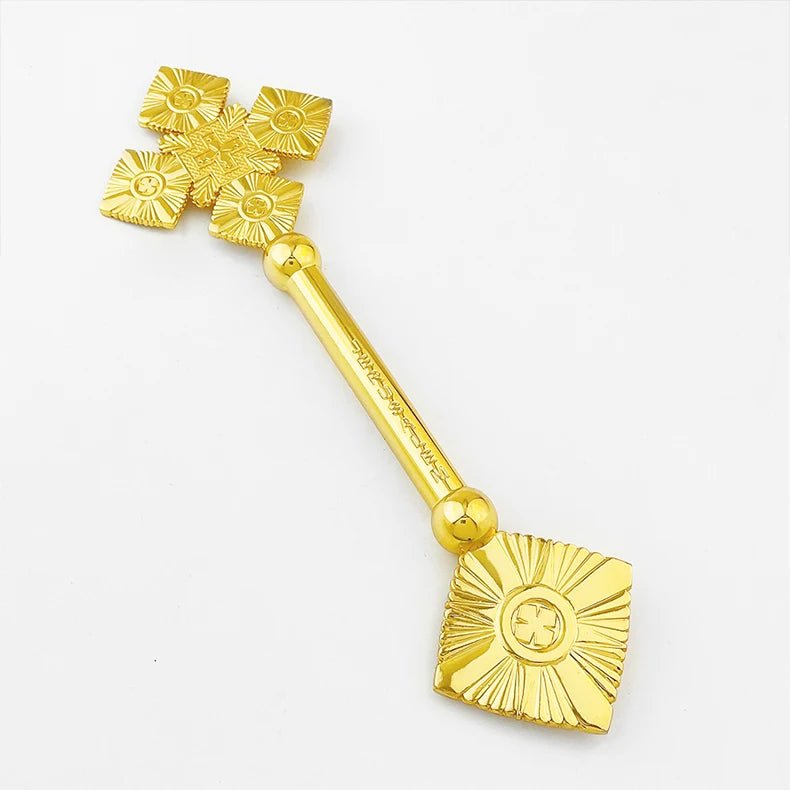 Jerusalem Blessing Orthodox Hand Cross – Handmade Gold Zinc Alloy Prayer Cross with Gift Box | Church Blessing Cross for Worship & Clergy - Sylva
