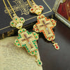 Gold-Plated Orthodox Pectoral Cross with Chain & Gemstone Accents