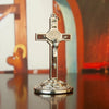 Catholic Table Crucifix with Stand – Metal Jesus Cross for Home Altar & Prayer