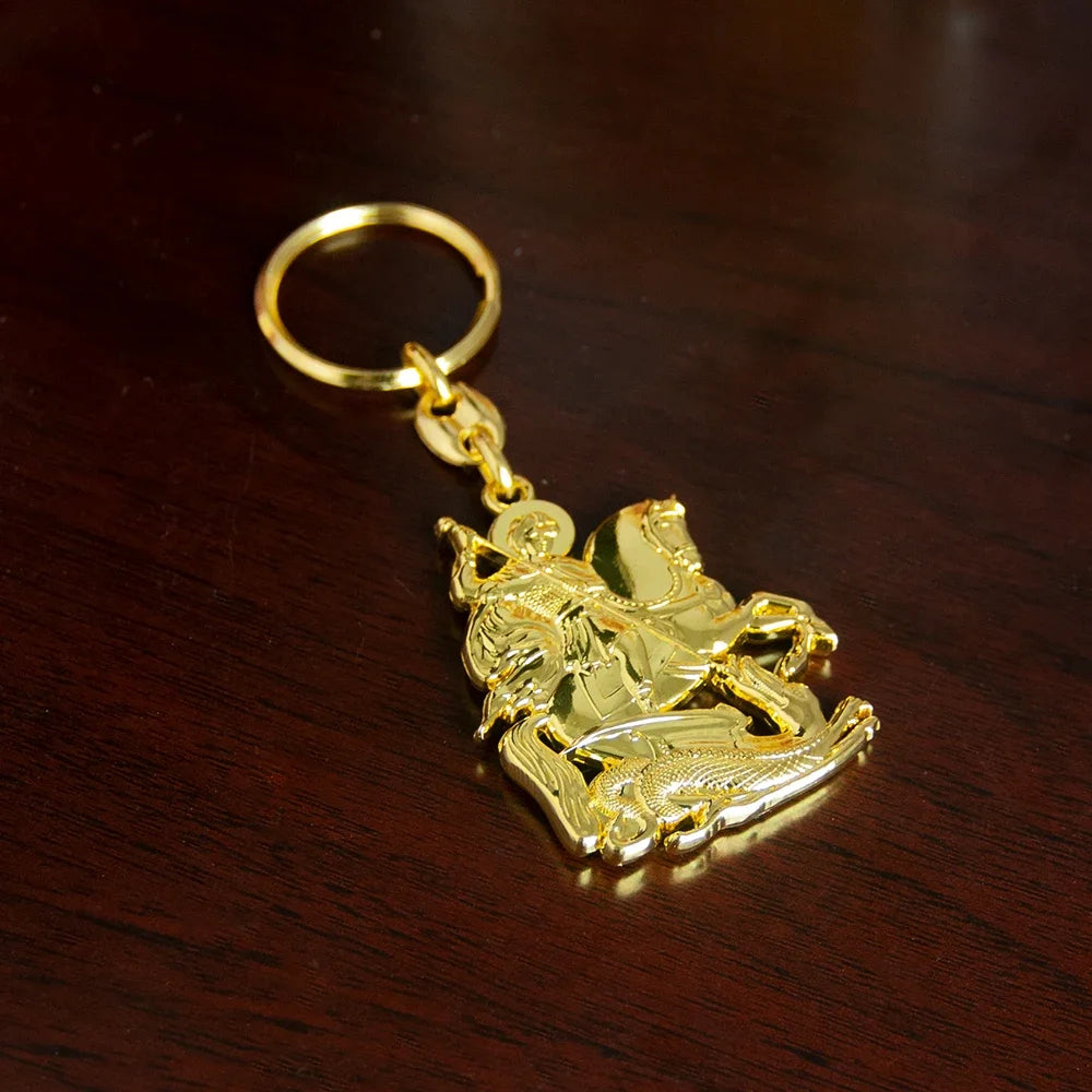 Orthodox Saint George Keychain – Gold-Tone Christian Protection Key Ring