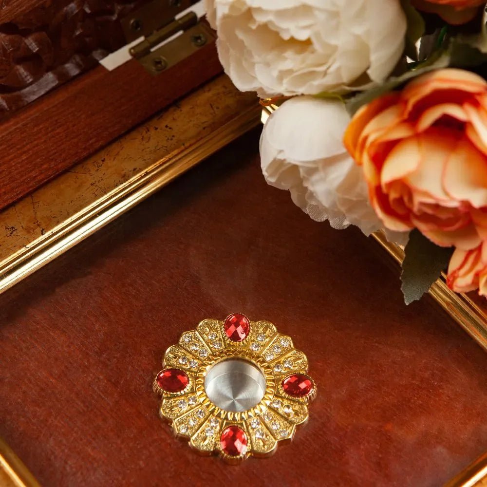 Gold-Tone Mini Reliquary-Style Holder – Ornate Religious Keepsake Display - Sylva