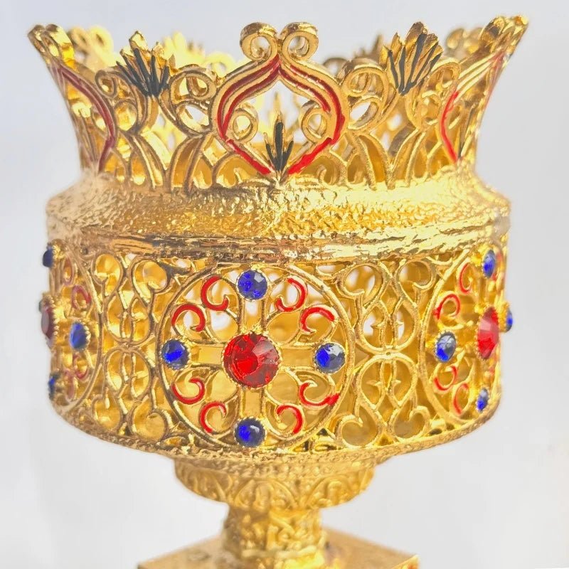 Gold-Plated Orthodox Catholic Liturgical Chalice with Red Glass Cup - Sylva