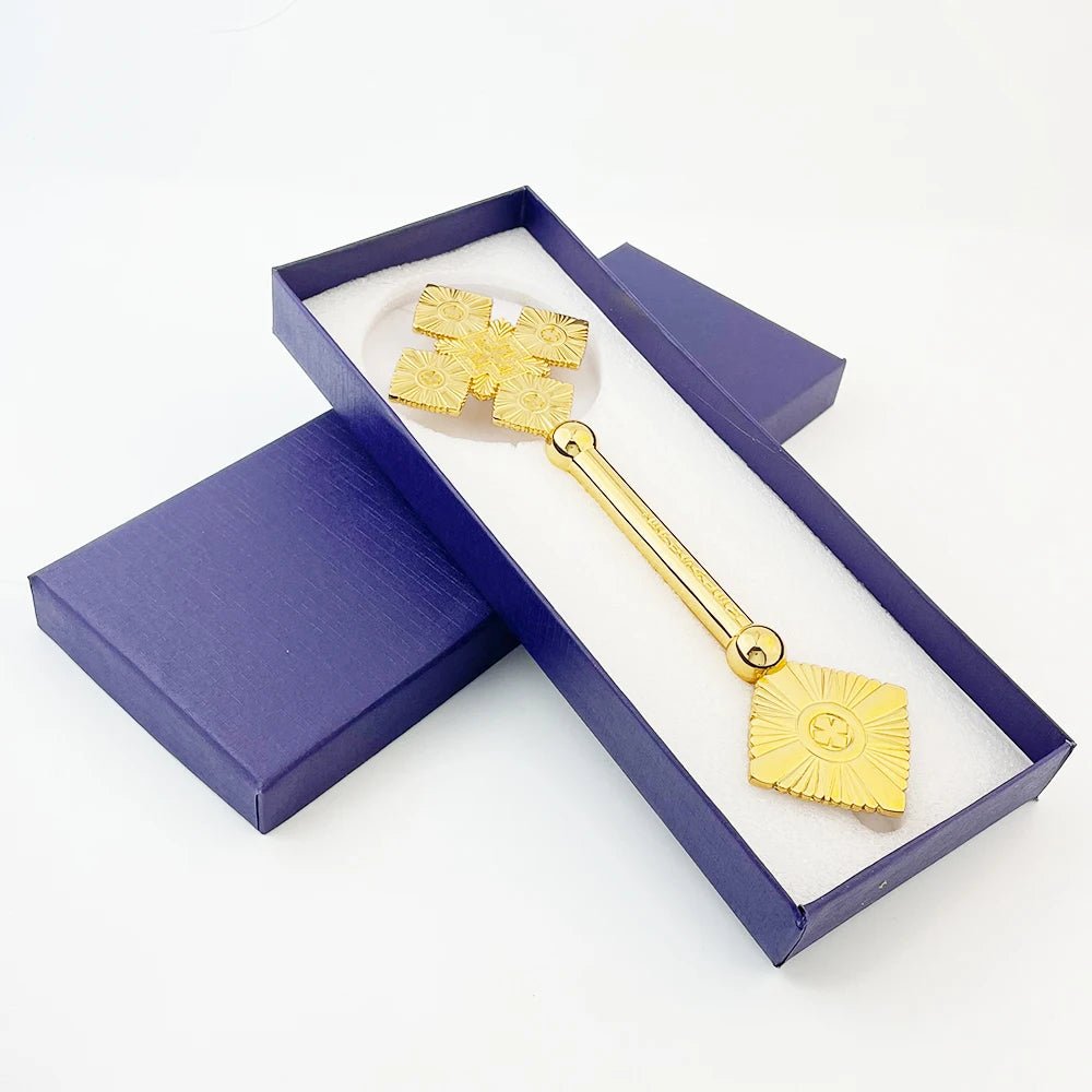Jerusalem Blessing Orthodox Hand Cross – Handmade Gold Zinc Alloy Prayer Cross with Gift Box | Church Blessing Cross for Worship & Clergy - Sylva