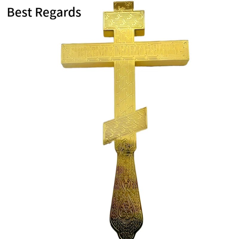 Large Orthodox-Style Blessing Crucifix – Blue Gold Wall Cross with Gift Box - Sylva