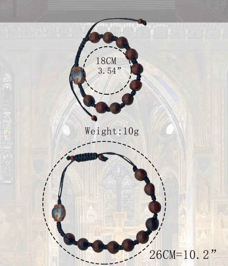 Catholic Rosary Bracelet with Wooden Beads & Our Lady of Fatima Charm