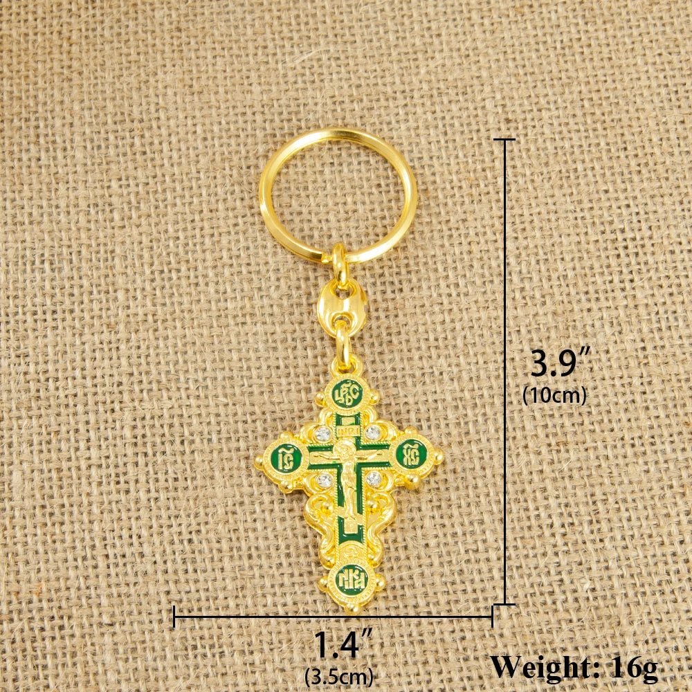 Orthodox Cross Keychain – Gold Plated Jesus Crucifix Religious Key Ring