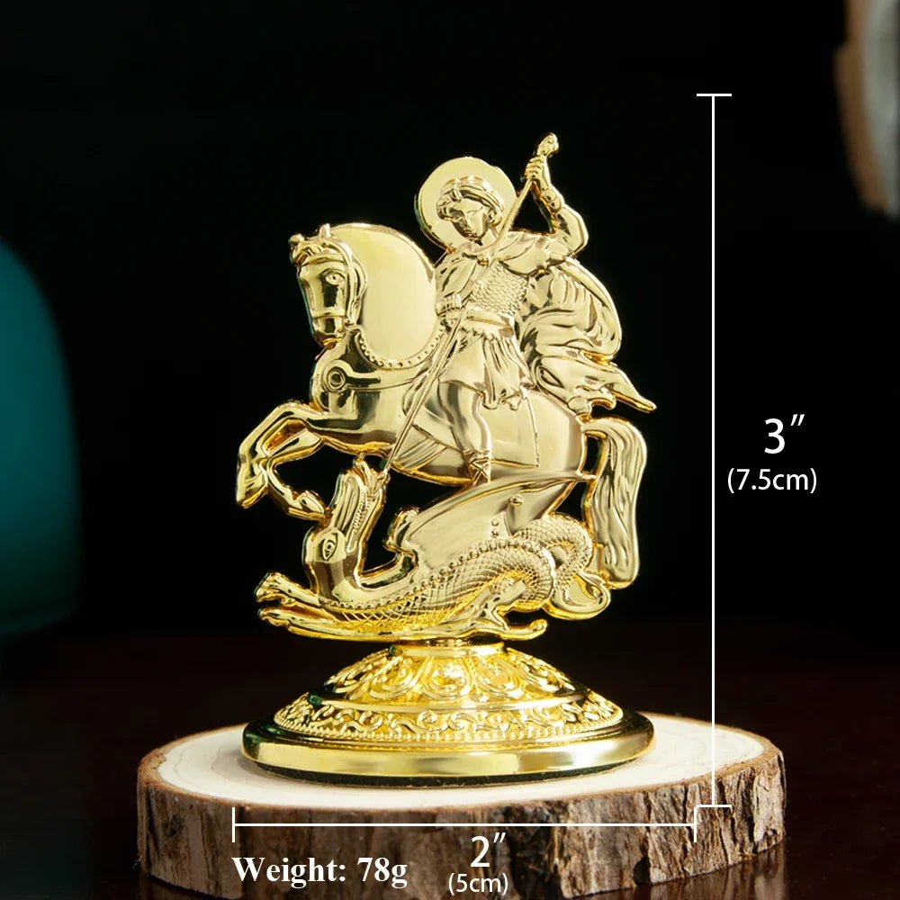Saint George Dragon Slayer Statue – Gold-Tone Orthodox-Inspired Christian Table Decor - Sylva