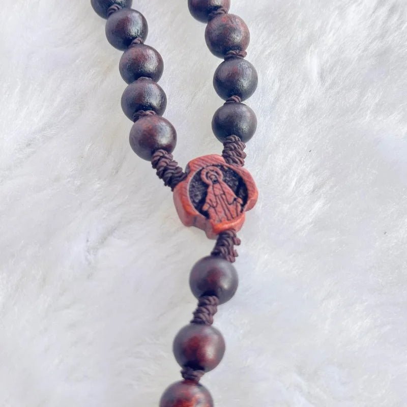Handmade Dark Wood Catholic Rosary Beads with Engraved Crucifix | Christian Prayer Necklace - Sylva