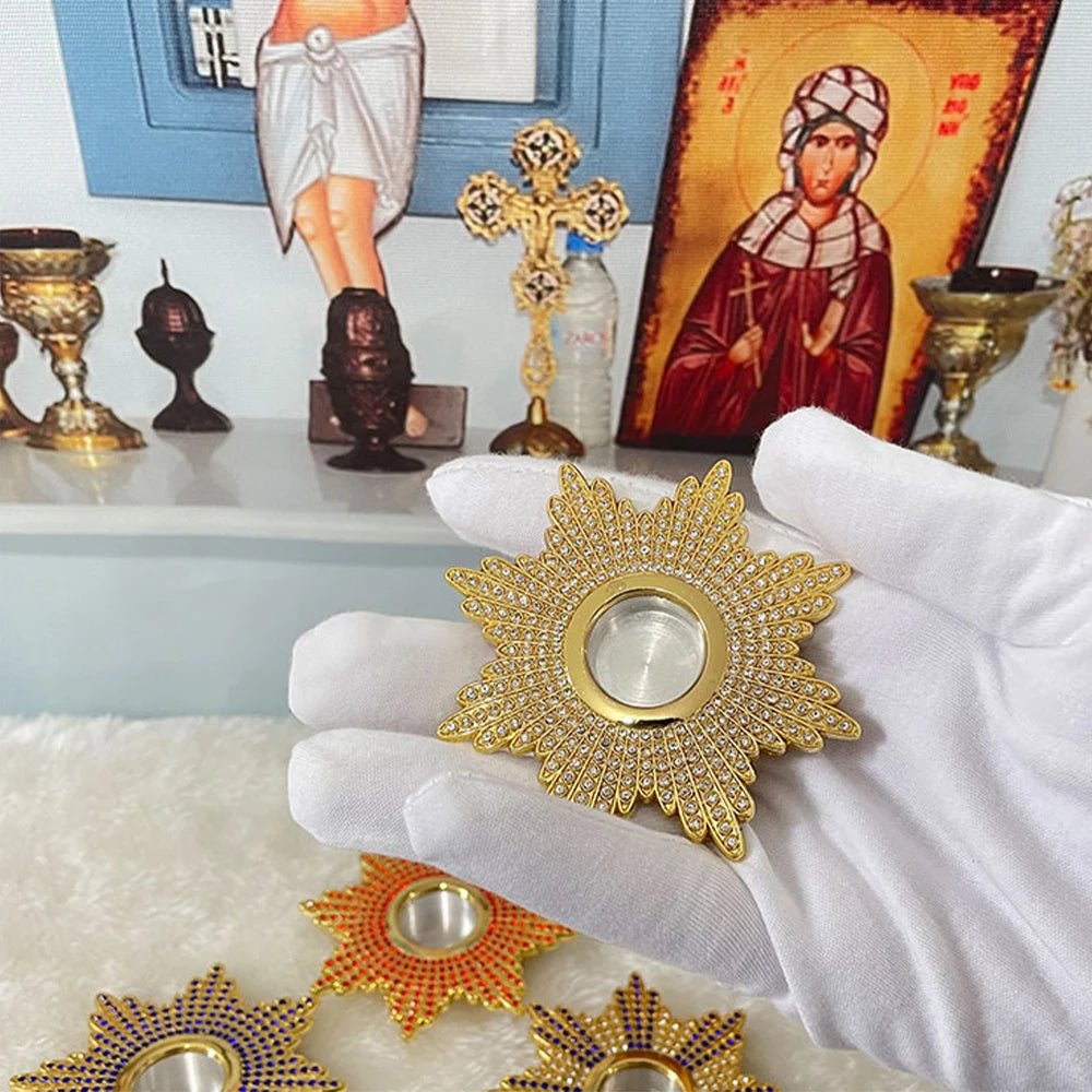 Orthodox-Style Sunburst Reliquary Case – 3 Inch Christian Keepsake Holder - Sylva